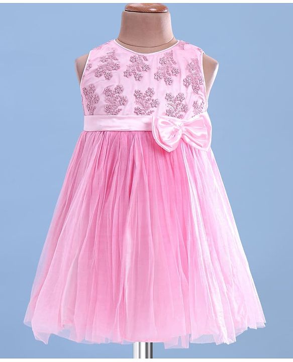 Babyhug Woven Sleeveless Fit & Flared Party Frock with Floral Embroidery & Floral  Applique - Pink