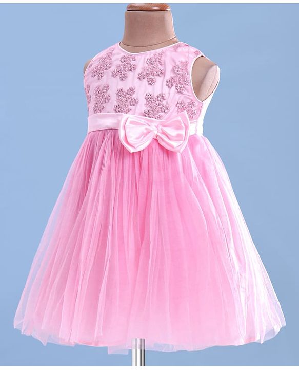 Babyhug Woven Sleeveless Fit & Flared Party Frock with Floral Embroidery & Floral  Applique - Pink