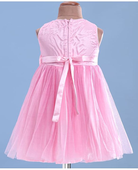 Babyhug Woven Sleeveless Fit & Flared Party Frock with Floral Embroidery & Floral  Applique - Pink