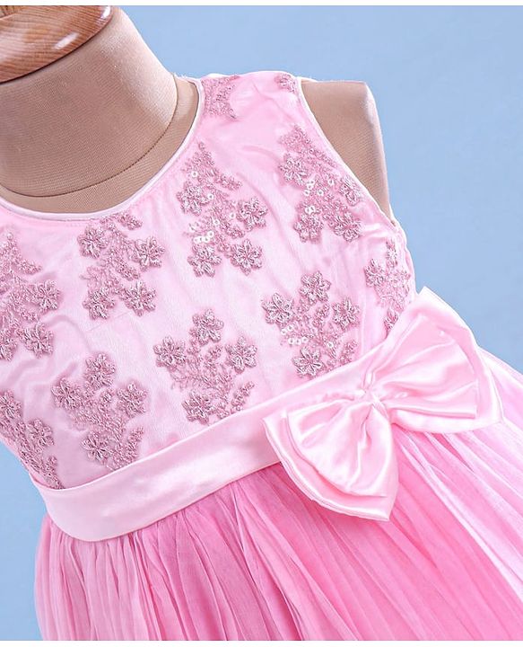 Babyhug Woven Sleeveless Fit & Flared Party Frock with Floral Embroidery & Floral  Applique - Pink