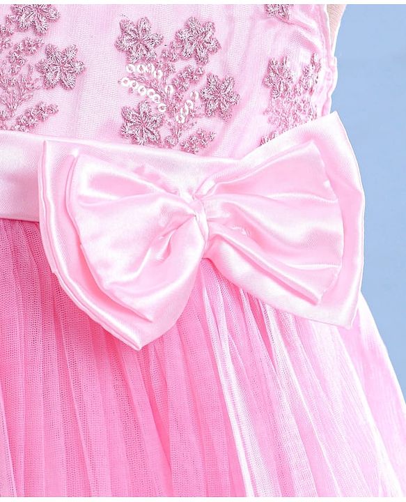 Babyhug Woven Sleeveless Fit & Flared Party Frock with Floral Embroidery & Floral  Applique - Pink