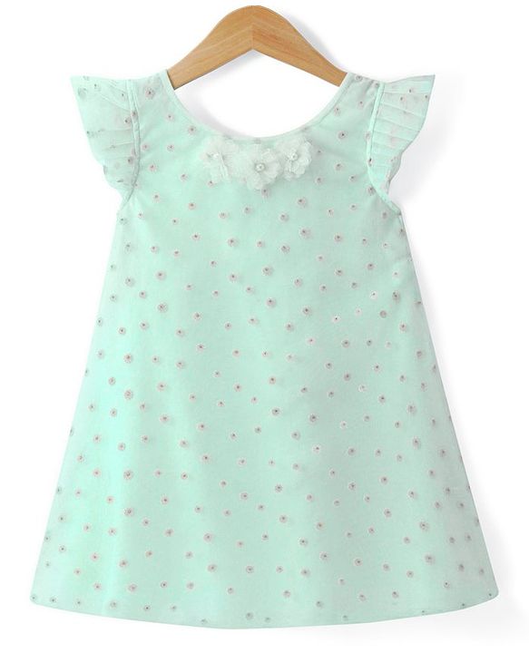 Babyhug Sleeveless Party Frock with Sequin Detailing & Floral Applique - Mint