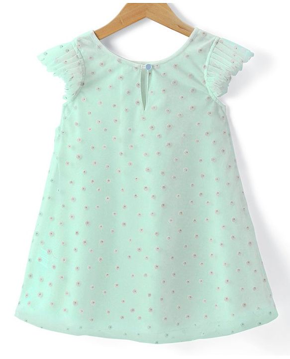 Babyhug Sleeveless Party Frock with Sequin Detailing & Floral Applique - Mint
