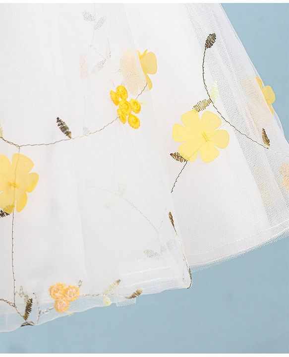 Babyhug Woven Sleeveless Fit and Flare Party Frock with 3D Floral Applique - Off- White