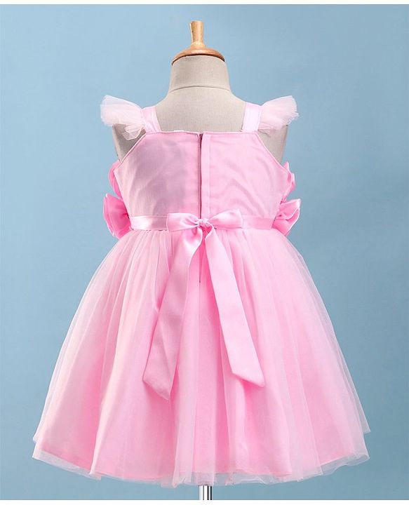 Babyhug Sleeveless Party Wear Fit And Flare Ruffle Dress With Corsage - Pink