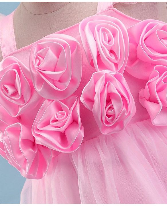 Babyhug Sleeveless Party Wear Fit And Flare Ruffle Dress With Corsage - Pink