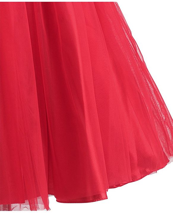 Babyhug Woven Sleeveless Fit and Flare Ruffle Party Dress with Floral Corsage - Red