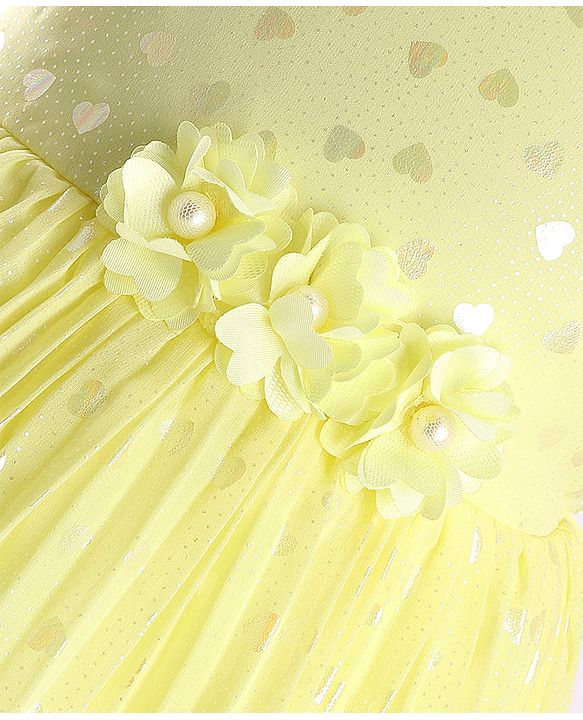 Babyhug Puffed Sleeves Fit And Flare Party Wear  Frock  With Froral Applique- Yellow
