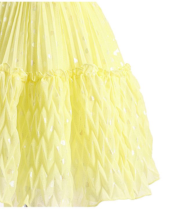 Babyhug Puffed Sleeves Fit And Flare Party Wear  Frock  With Froral Applique- Yellow