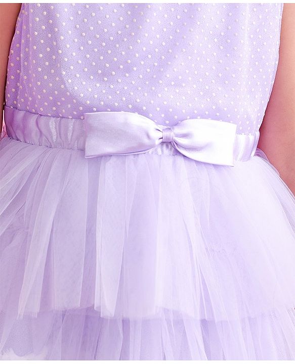 Babyhug Woven Sleeveless Layered Party Wear Tiered Dress with Bow Applique - Lavender