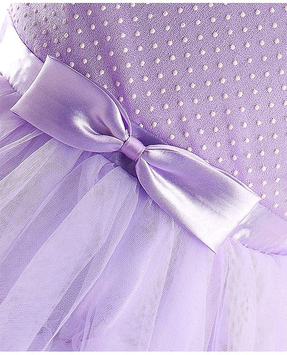 Babyhug Woven Sleeveless Layered Party Wear Tiered Dress with Bow Applique - Lavender