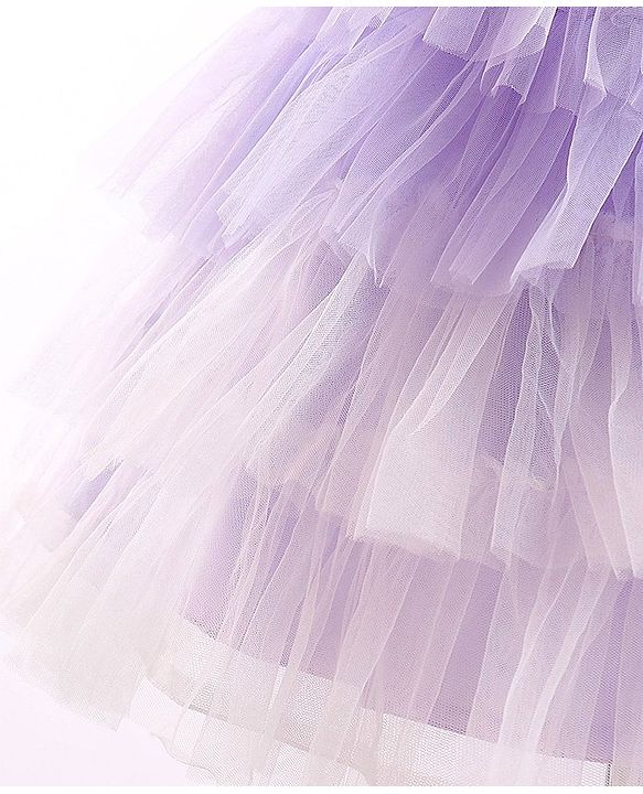 Babyhug Woven Sleeveless Layered Party Wear Tiered Dress with Bow Applique - Lavender