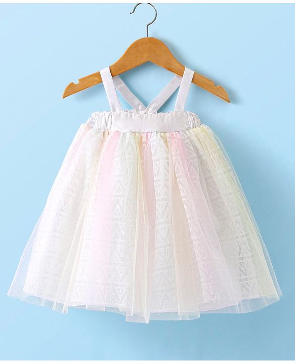 Babyhug Woven Singlet Sleeves A Line Textured Party Frock-Multicolor