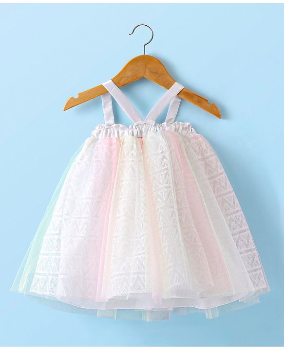 Babyhug Woven Singlet Sleeves A Line Textured Party Frock-Multicolor
