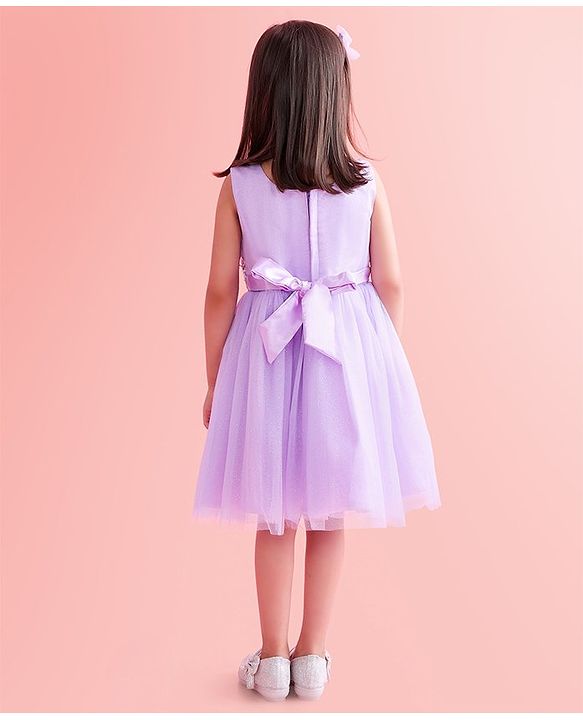 Babyhug Sleeveless Party Wear Fit and Flare Dress with Sequined Yoke and Corsage - Lavender