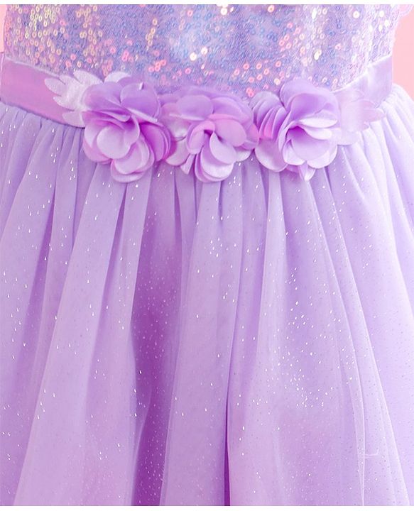 Babyhug Sleeveless Party Wear Fit and Flare Dress with Sequined Yoke and Corsage - Lavender