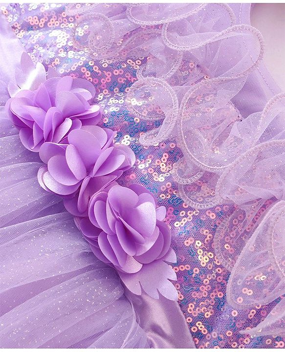 Babyhug Sleeveless Party Wear Fit and Flare Dress with Sequined Yoke and Corsage - Lavender