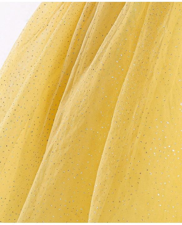 Babyhug Woven Sleeveless Party Wear Fit and Flare Dress with Sequined Yoke and Corsage - Lemon Yellow