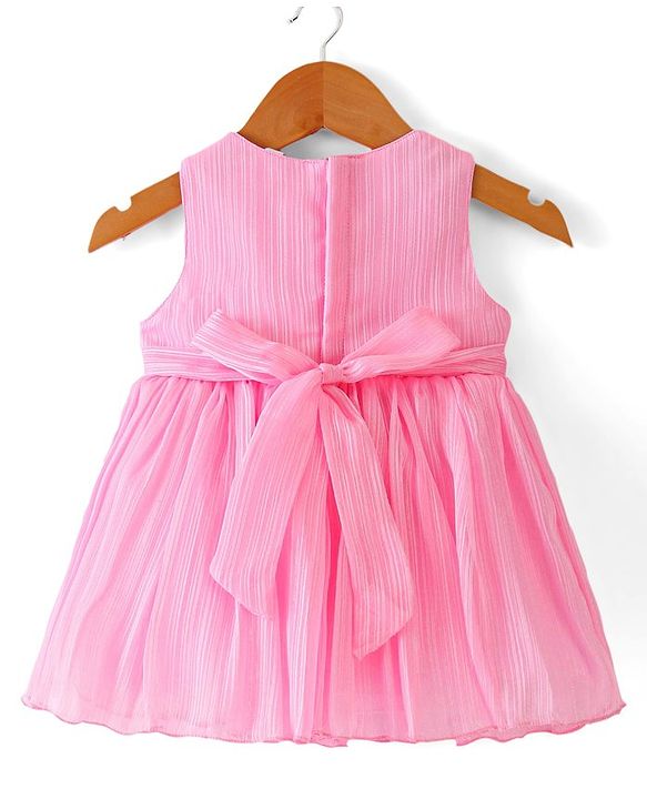 Babyhug Sleeveless Fit & Flare Textured Party Frock with Floral Corsage - Pink