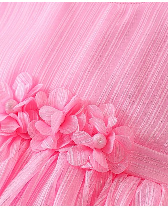 Babyhug Sleeveless Fit & Flare Textured Party Frock with Floral Corsage - Pink