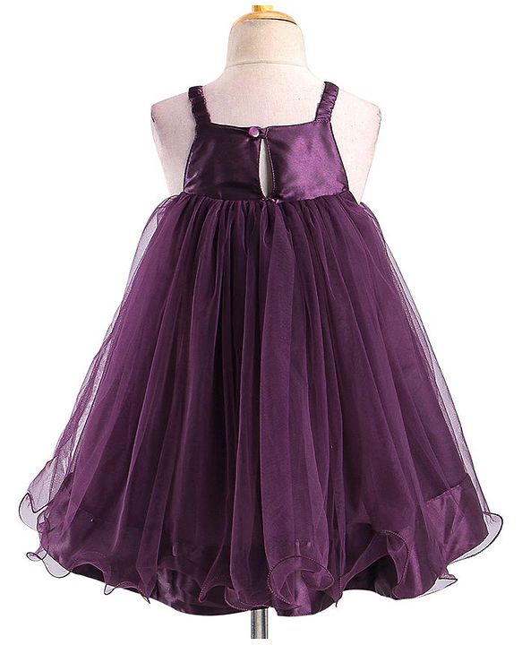 Babyhug Woven Singlet Sleeve Fit and Flare Party Frock with Floral Applique - Wine