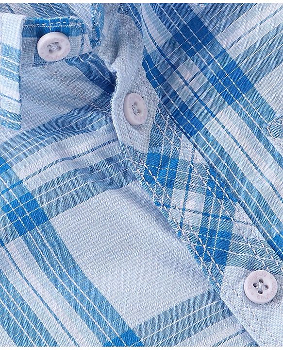 Babyhug 100% Cotton Knit Checkered Shirt & Shorts Set - Blue & White