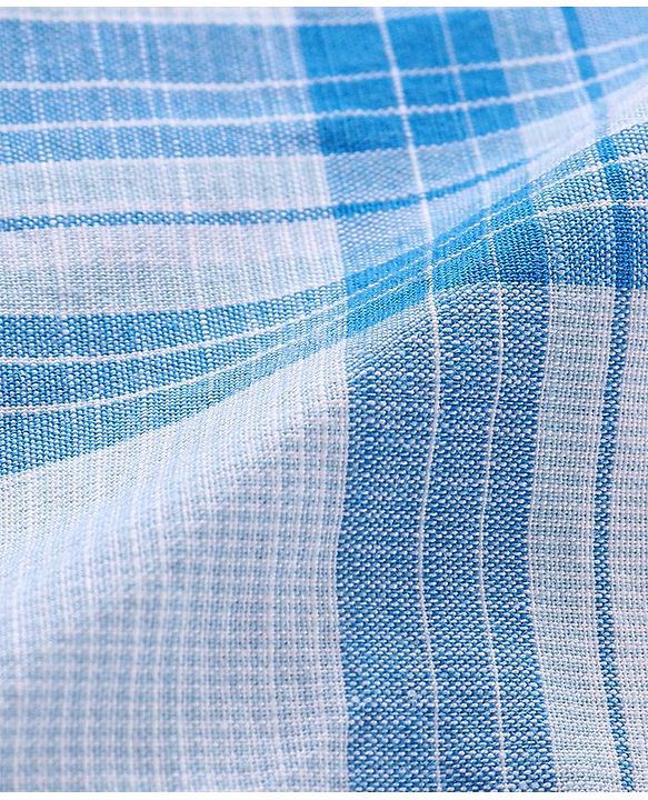 Babyhug 100% Cotton Knit Checkered Shirt & Shorts Set - Blue & White