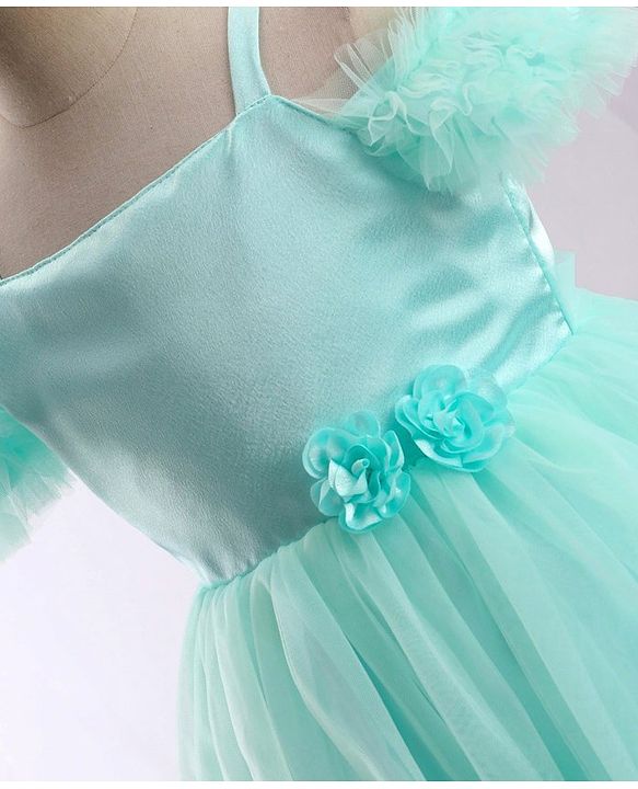 Babyhug Sleeveless Frill & Floral Detailing Solid Colour Fit & Flared Party Frock - Mint