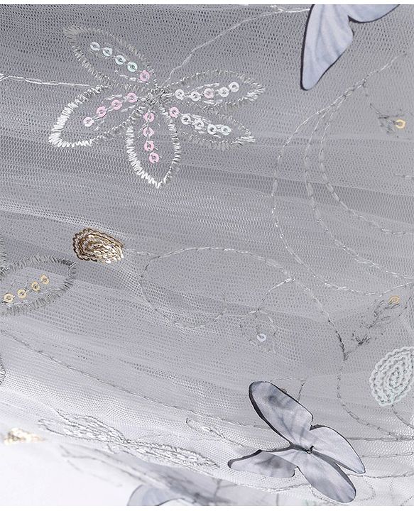 Babyhug Sleeveless Floral Embroidered & Corsage Detailing Fit & Flared Party Frock - Grey