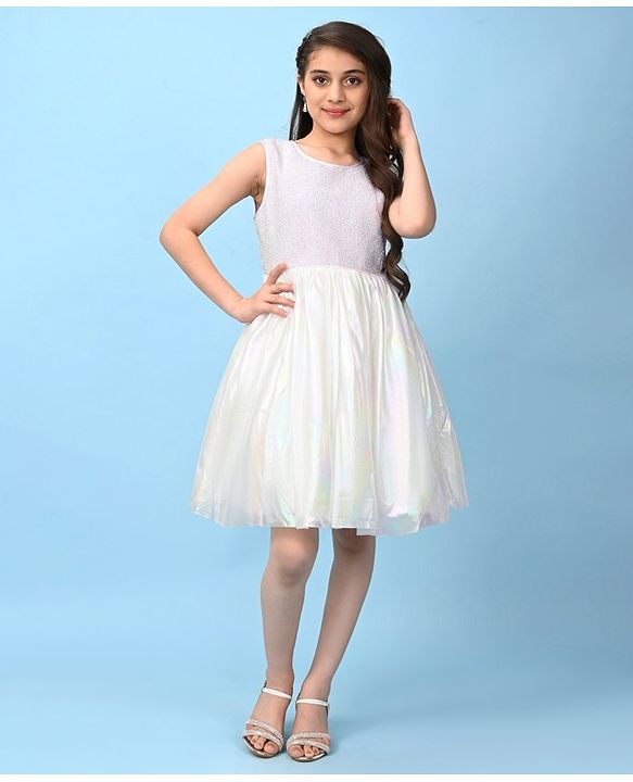 Pine Kids Sleeveless Solid Color Party Frock - White