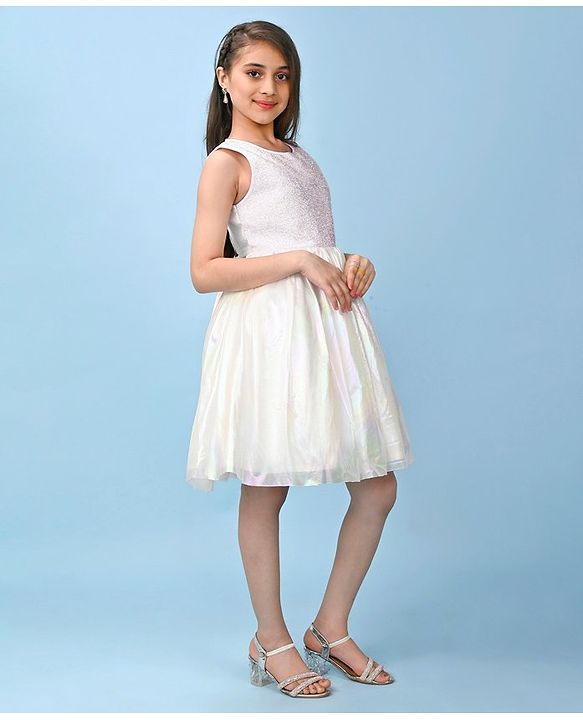 Pine Kids Sleeveless Solid Color Party Frock - White