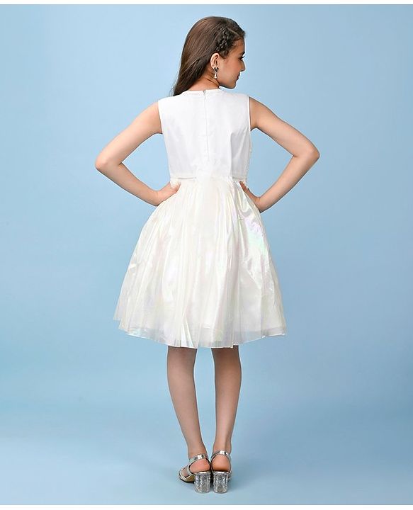 Pine Kids Sleeveless Solid Color Party Frock - White