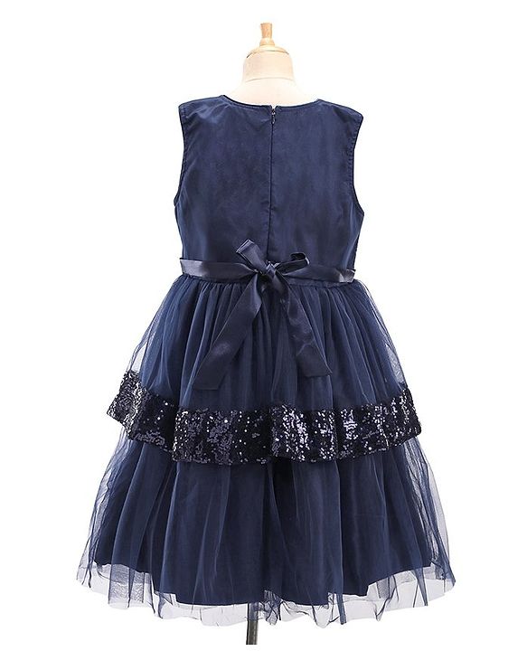 Pine Kids Woven Sleeveless Layered Party Dress with Sequin Detailing - Navy Blue