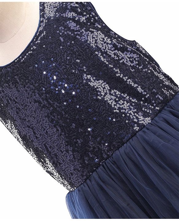 Pine Kids Woven Sleeveless Layered Party Dress with Sequin Detailing - Navy Blue