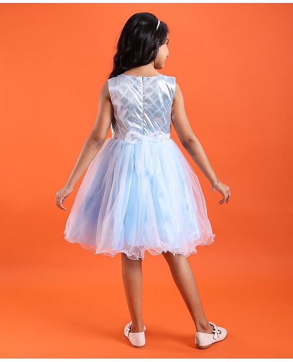 Pine Kids Sleeveless Shimmery Flared Party Frock - Light Blue