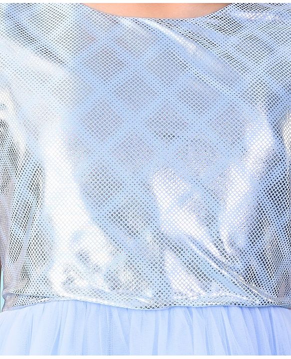 Pine Kids Sleeveless Shimmery Flared Party Frock - Light Blue