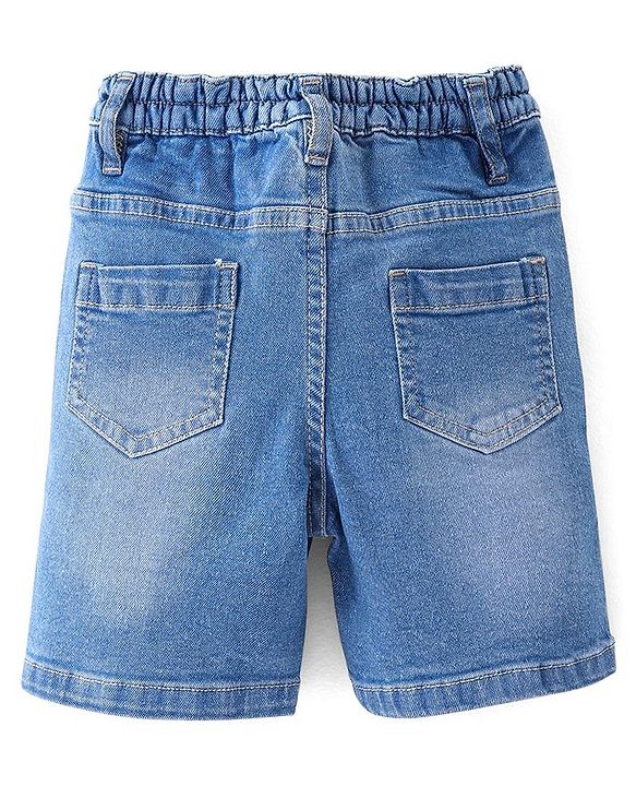 Babyhug Cotton Knit Half Sleeves Regular Collar Checkered Shirt & Denim Shorts Set - Multicolor