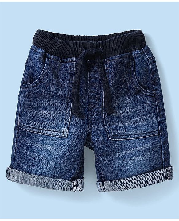 Babyhug Cotton Woven Half Sleeves Checks Shirt & Denim Shorts Set - White & Navy Blue