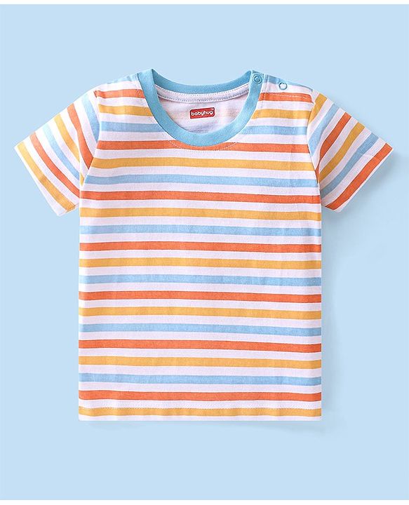 Babyhug Cotton Knit Half Sleeves T-Shirt Stripes & Text Graphics Pack Of 3 - Multicolor
