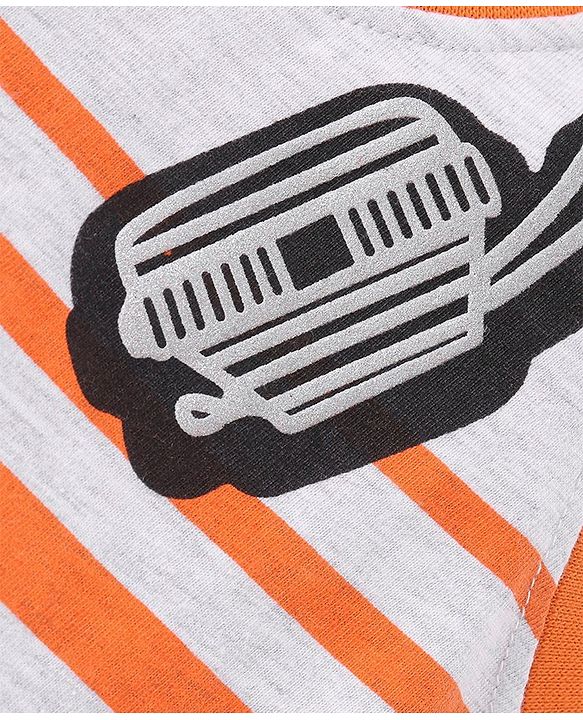 Babyhug Cotton Knit Sleeveless Striped T-Shirt with Headphone Print - Orange