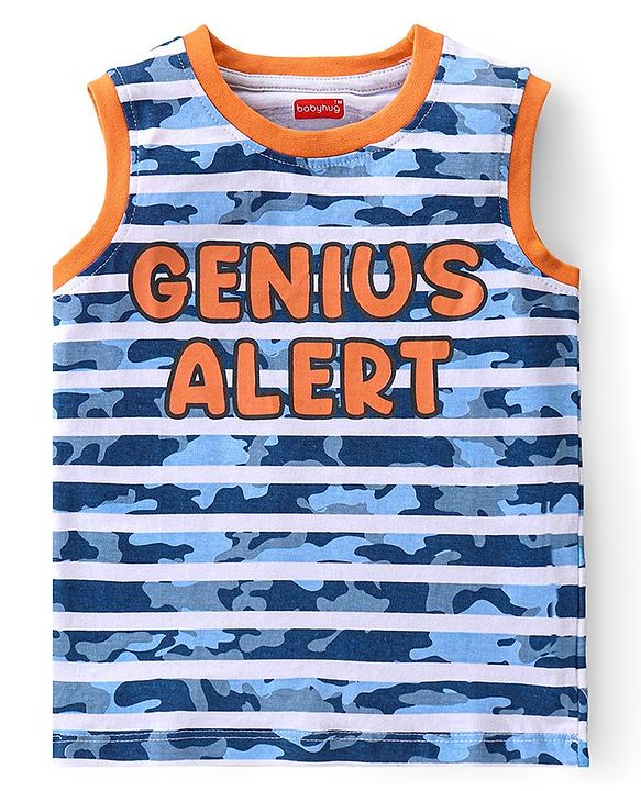 Babyhug Cotton Sleeveless Camouflage T-Shirt With Text Print - Blue