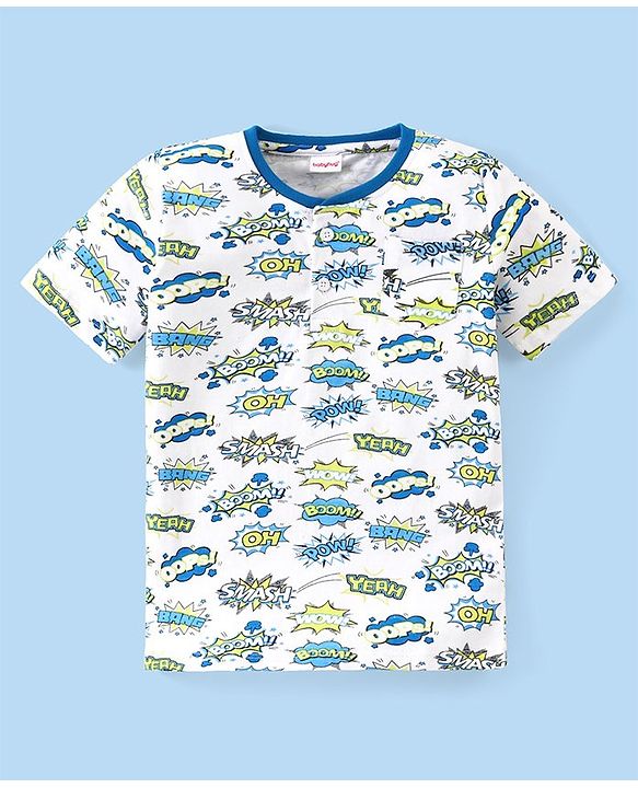 Babyhug 100% Cotton Knit Half Sleeves T-Shirt Text Print- White
