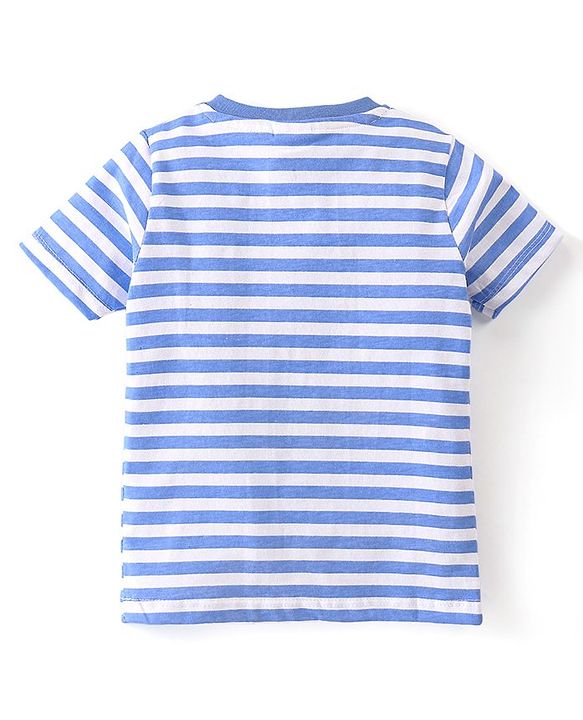 Babyhug Cotton Knit Half Sleeves Striped T-Shirt - Blue