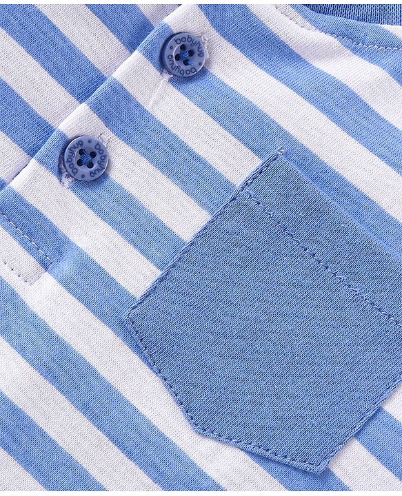 Babyhug Cotton Knit Half Sleeves Striped T-Shirt - Blue