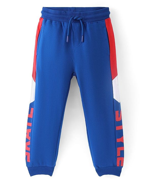 Pine Kids Cotton Looper Knit Full Length Text Printed Lounge Pant - Nebulas Blue