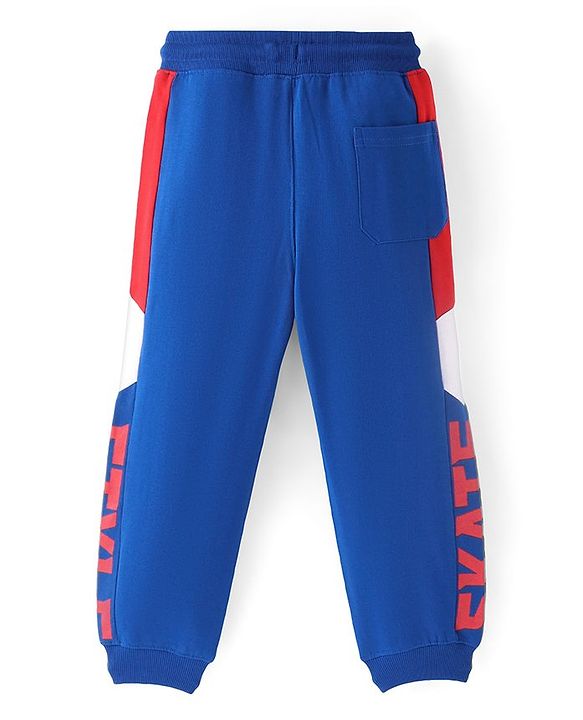 Pine Kids Cotton Looper Knit Full Length Text Printed Lounge Pant - Nebulas Blue