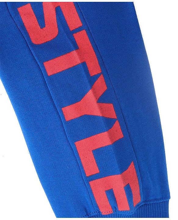 Pine Kids Cotton Looper Knit Full Length Text Printed Lounge Pant - Nebulas Blue
