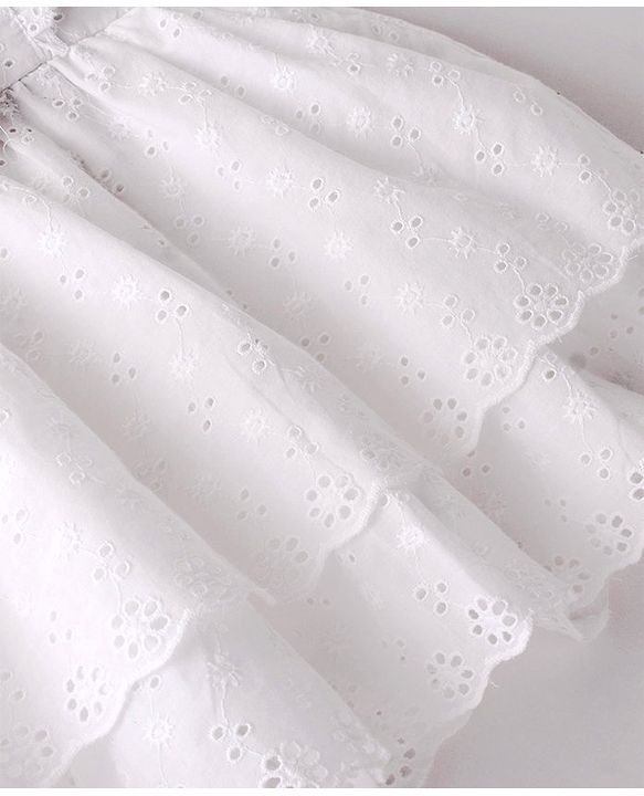 Babyhug 100% Cotton Woven Frill Sleeves Schiffli Frock With Bow Applique- White