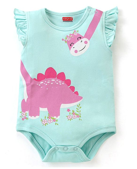 Babyhug 100% Cotton Knit Sleeveless Onesies with Dino Print - Blue