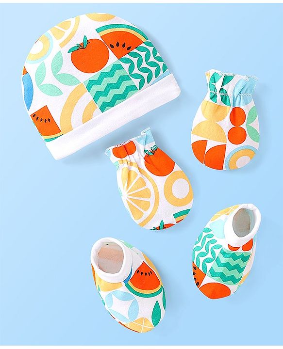Babyhug 100% Cotton Mittens Fruity Print Pack Of 3 - Multicolour